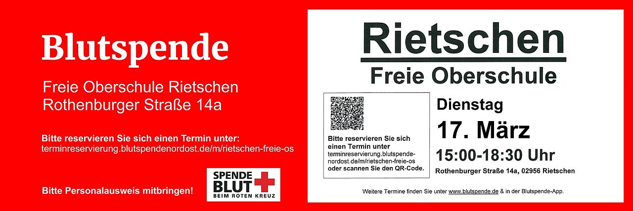 Blutspende Rietschen 17.März Freie Oberschule