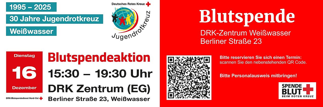 Blutspendesondertermin 16.12.2025 DRK-Zentrum Weißwasser
