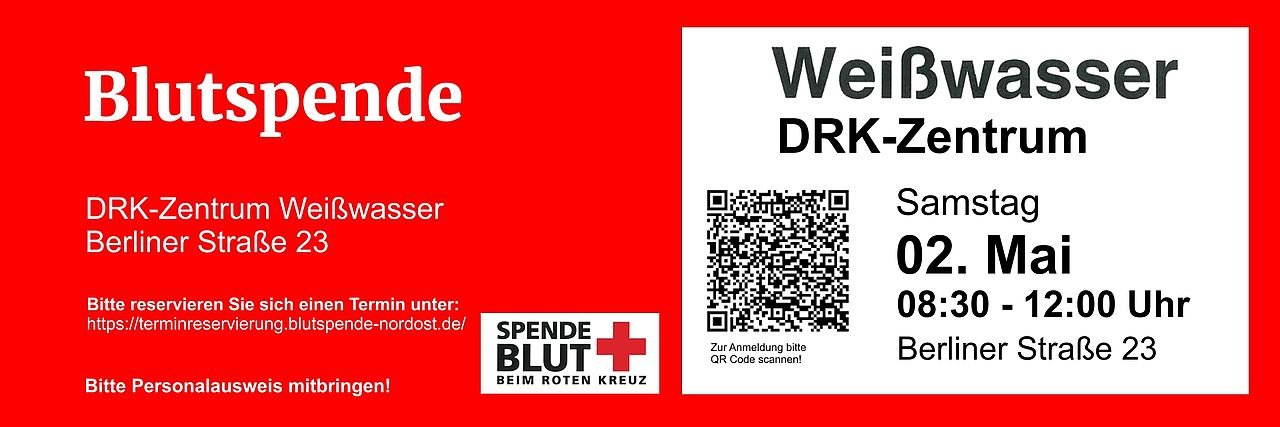 Blutspende DRK-Zentrum Weißwasser am 02.05.2026